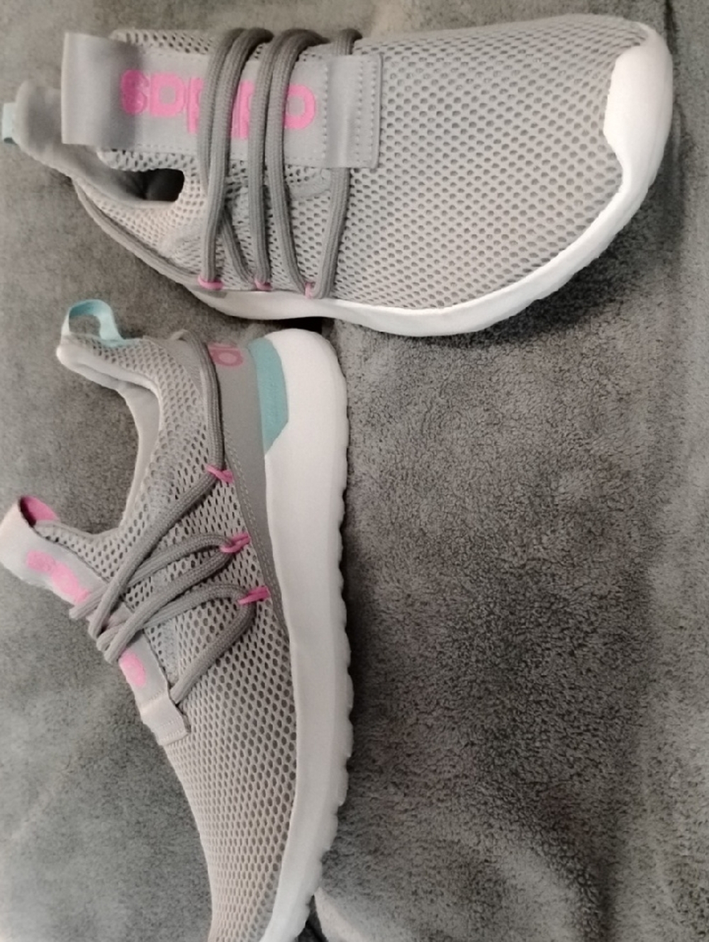 adidas Light Gray Mesh Sneakers with Pink & Teal Accents